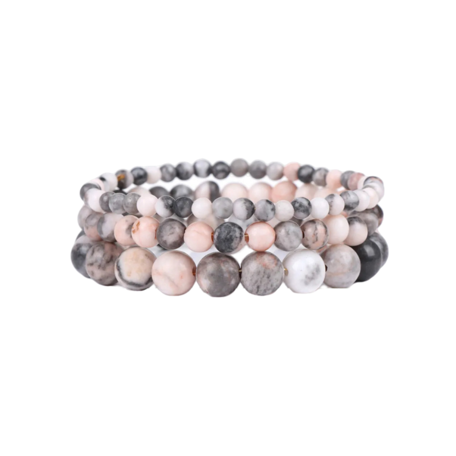 Harmonie en Rose - Ensemble de Trois Bracelets en Jaspe Zèbre Rose