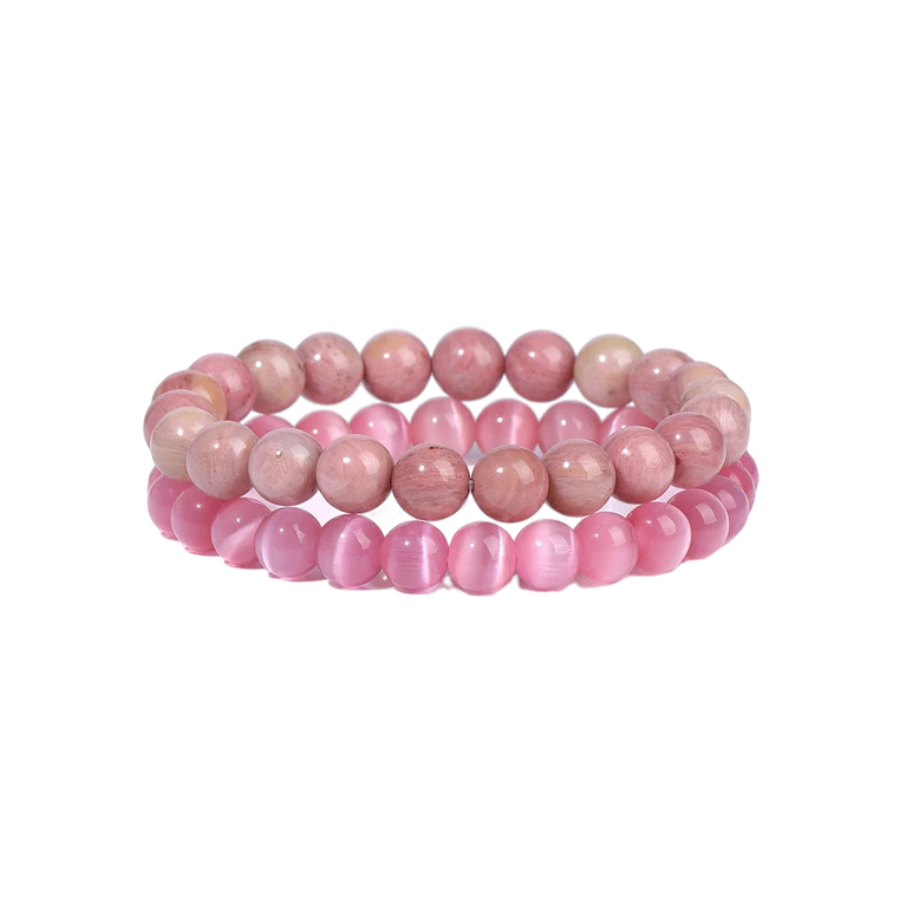 Duo d'Équilibre Émotionnel : Bracelets en Rhodochrosite et Pierre d'Oeil de Chat