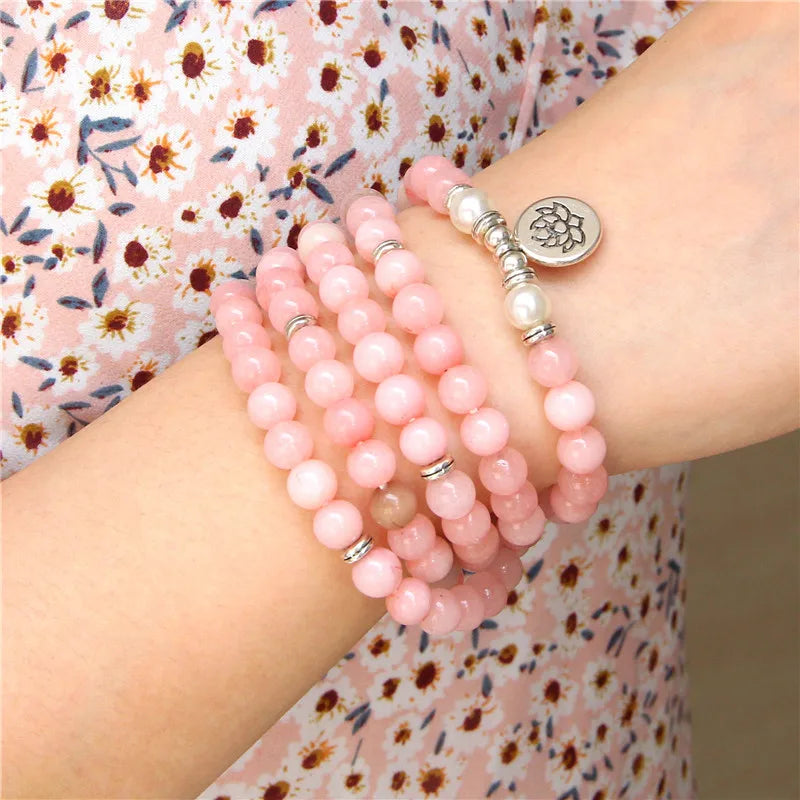 Bracelet Mala en Perles de Calcédoine Rose - Douceur Élégante