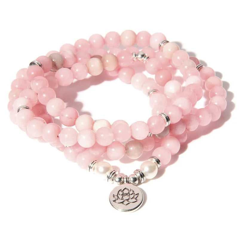 Bracelet Mala en Perles de Calcédoine Rose - Douceur Élégante