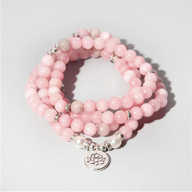 Bracelet Mala en Perles de Calcédoine Rose - Douceur Élégante