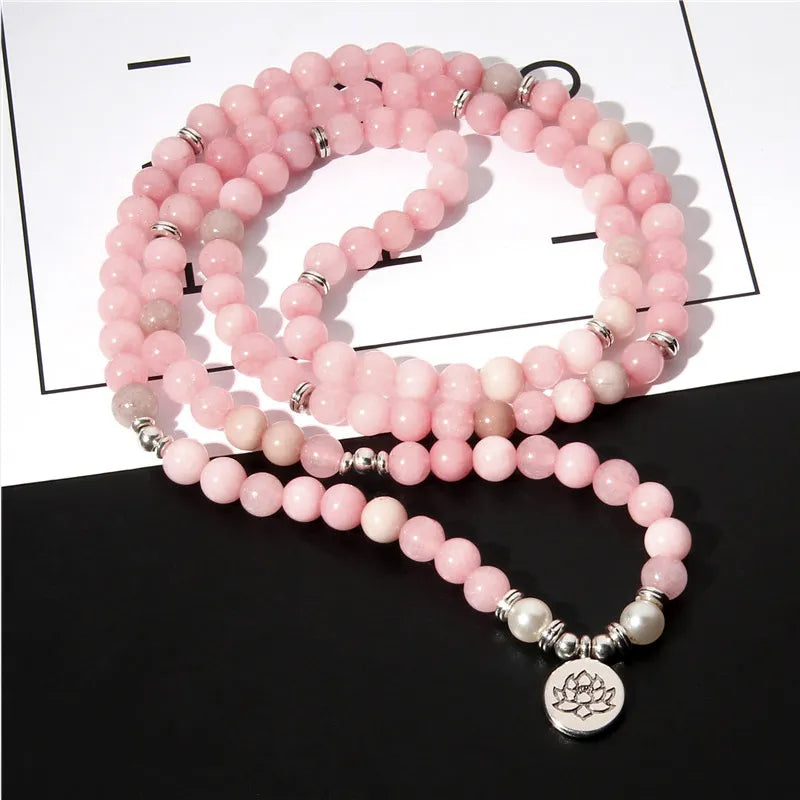 Bracelet Mala en Perles de Calcédoine Rose - Douceur Élégante