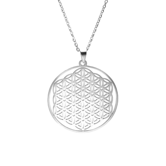 Équilibre Céleste - Collier Fleur de Vie en Acier Inoxydable Argenté