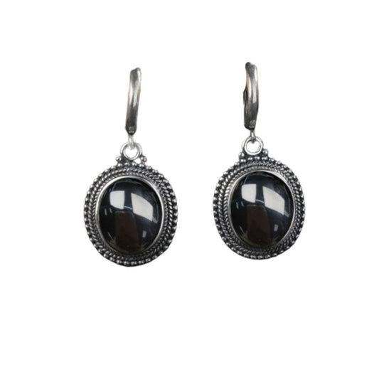 Perles de Puissance - Boucles d’Oreilles en Agate Noire